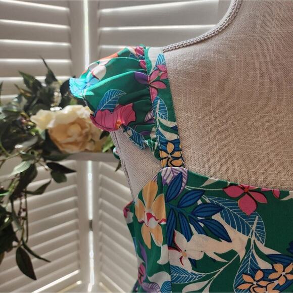 BOUTIQUE GREEN NWOT FLORAL RUFFLE PEPLUM LINED MAXI DRESS MULTIPLE SIZES - Picture 7 of 9